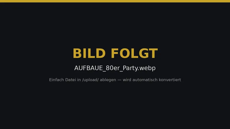 Aufbau einer 80er Jahre Mottoparty mit lila Beleuchtung, DJ-Pult und Lichtanlage von DJ Hanseatic in Norddeutschland.