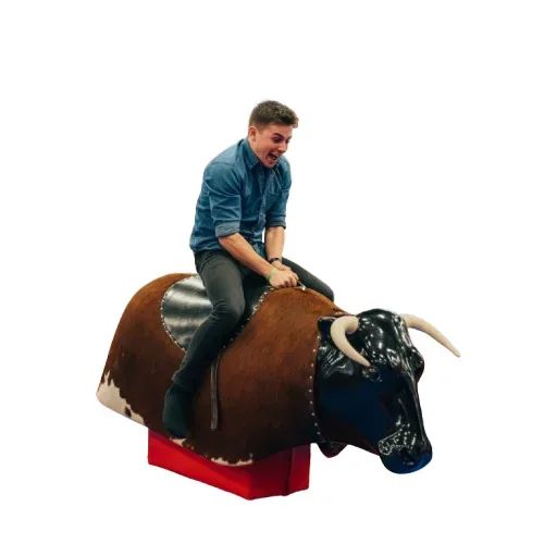 Rodeo Bull-Riding Attraktion mit mechanischem Stier für Western-Partys, Firmenfeiern und Stadtfeste in Norddeutschland. Mieten bei DJ Hanseatic / Le Flux Events.