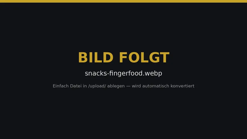 Snacks und Fingerfood-Catering mit Mini-Burgern, Tapas, Antipasti und süßen Häppchen für Empfänge, Firmenfeiern und Cocktail-Events in Norddeutschland.